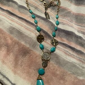 Chico's Teal and Silver Pendant Necklace